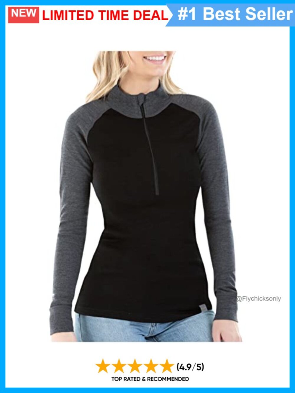 100% Merino Wool Midweight 250g Half Zip Thermal Base Layer Top